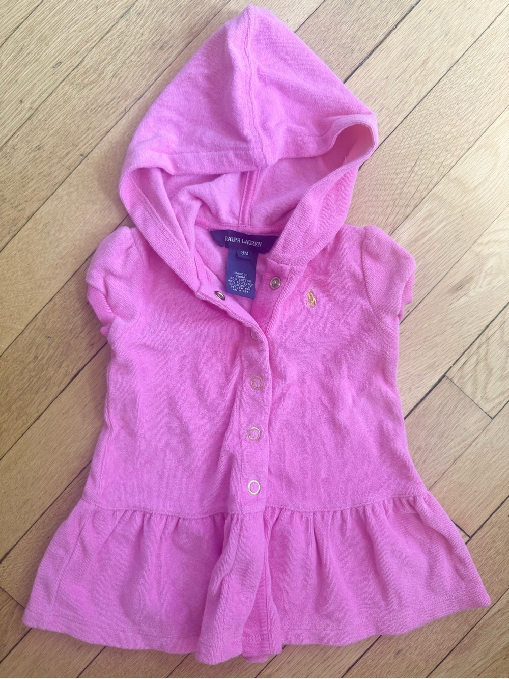 Ralph Lauren Pink Hooded Terry Snap Front Coverup Dress Swim Size 9months